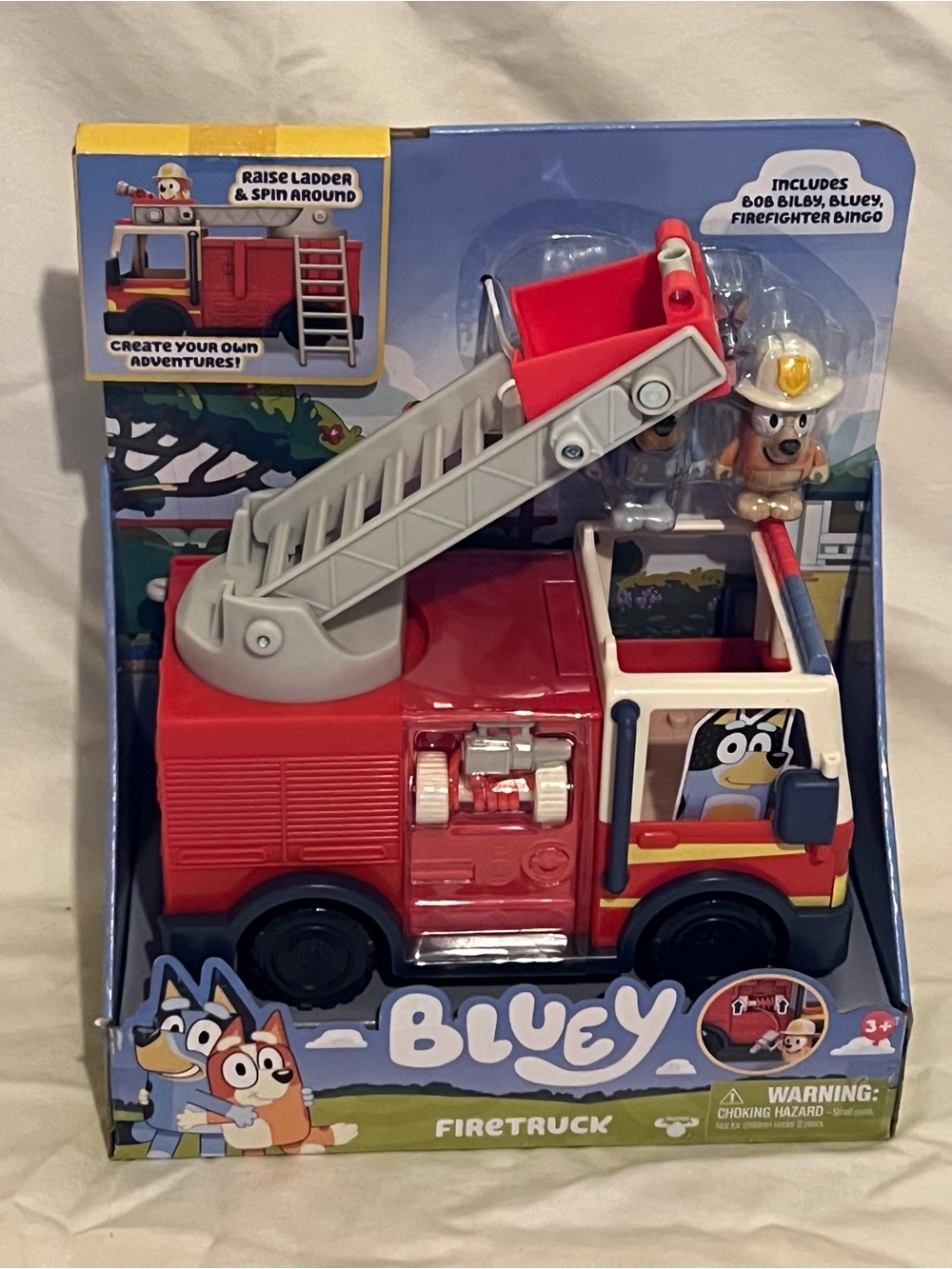 Bluey Firetruck Firefighter Bingo And Bob Bilby Bluey Figures Toy Car 3+